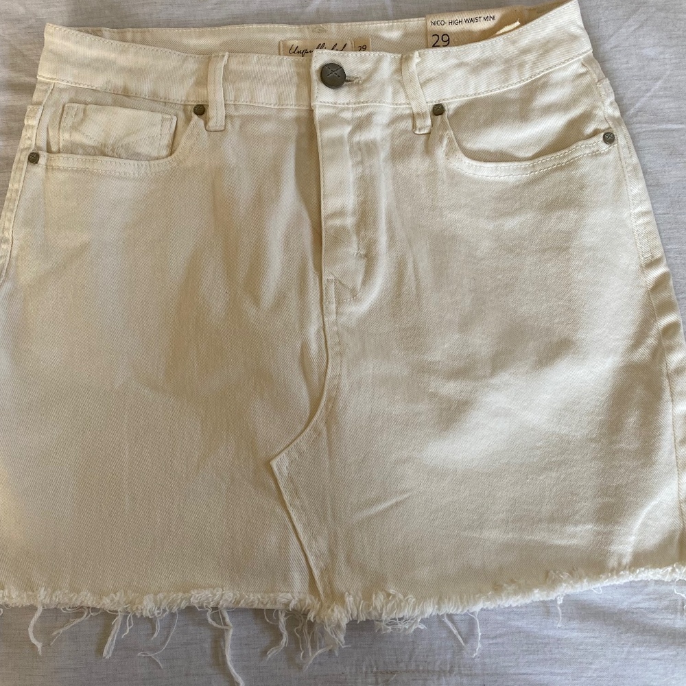 Unpublished Cream Denim Mini Skirt - brand new